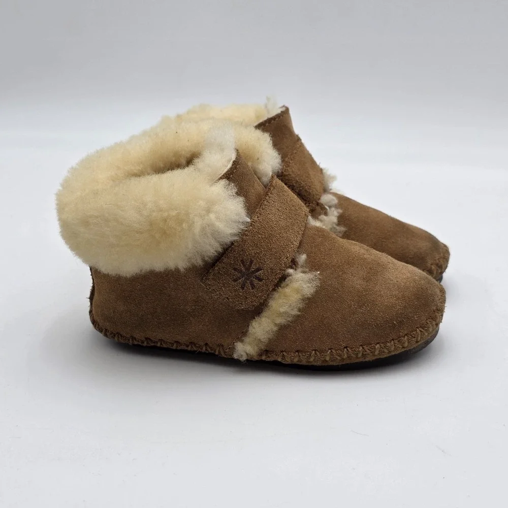 L.L.Bean Toddler Wicked Good Slippers Size 5-6 Brown Shoe‎ Fur Trim